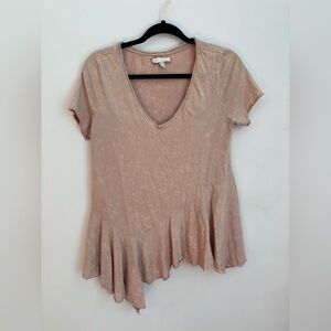Elegant Beige V-Neck Short Sleeve Top